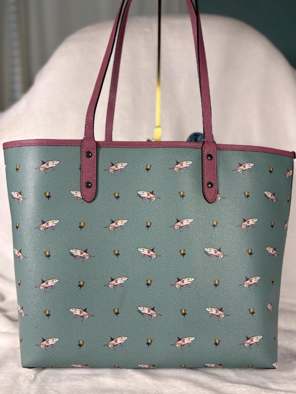 Coach Reversible City Tote with Shark Print, Scarf and Charm - Picture 6 of 12